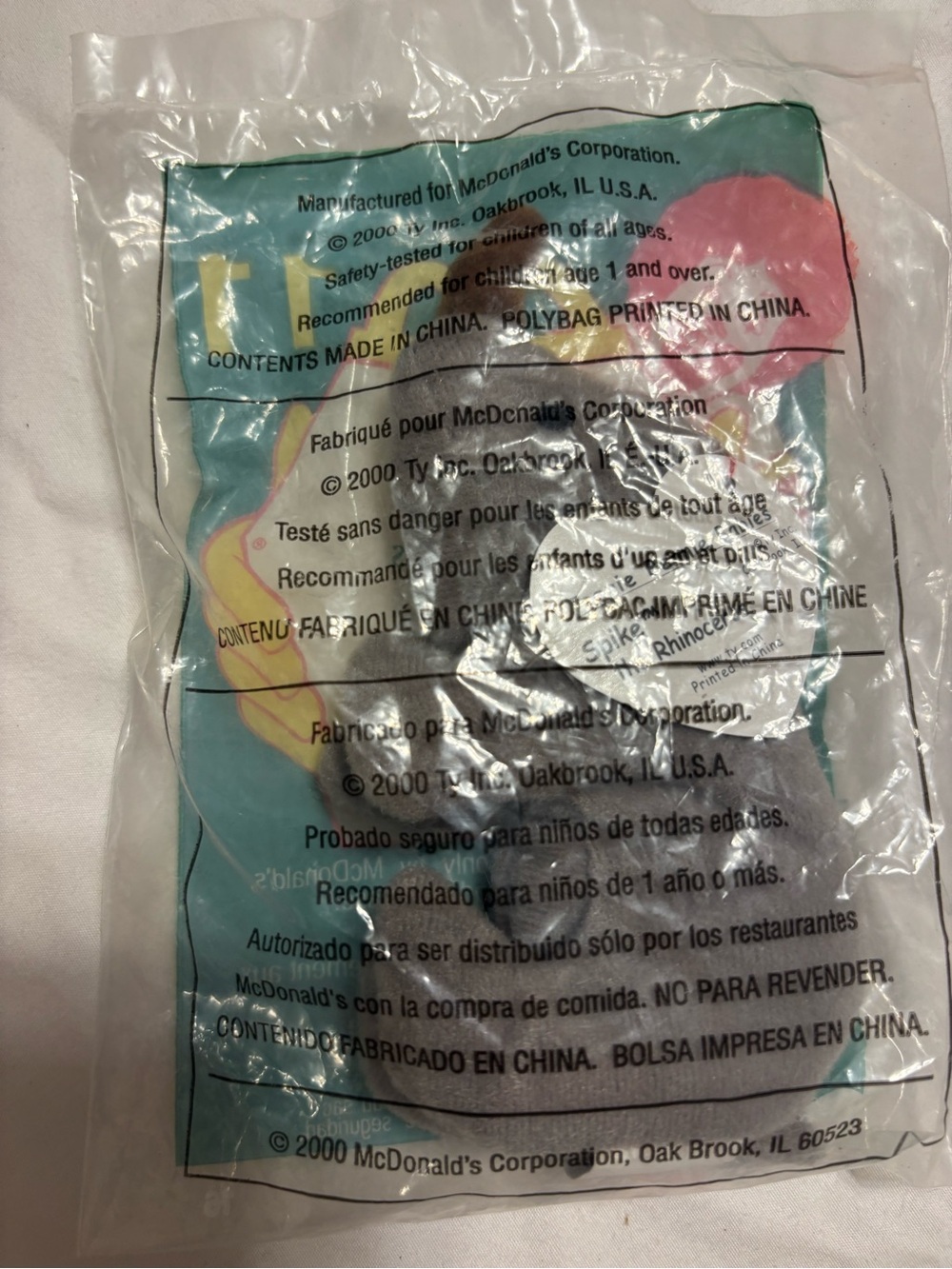 2000 Ty Teenie Beanie McDonalds Happy Meal Toy Spike #11 Rhinoceros - Rhino NIP